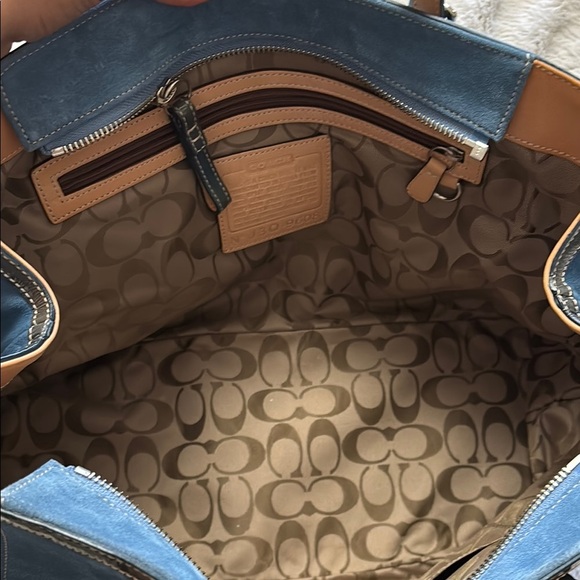 Coach Blue Suede Leather Tote - Picture 5 of 12